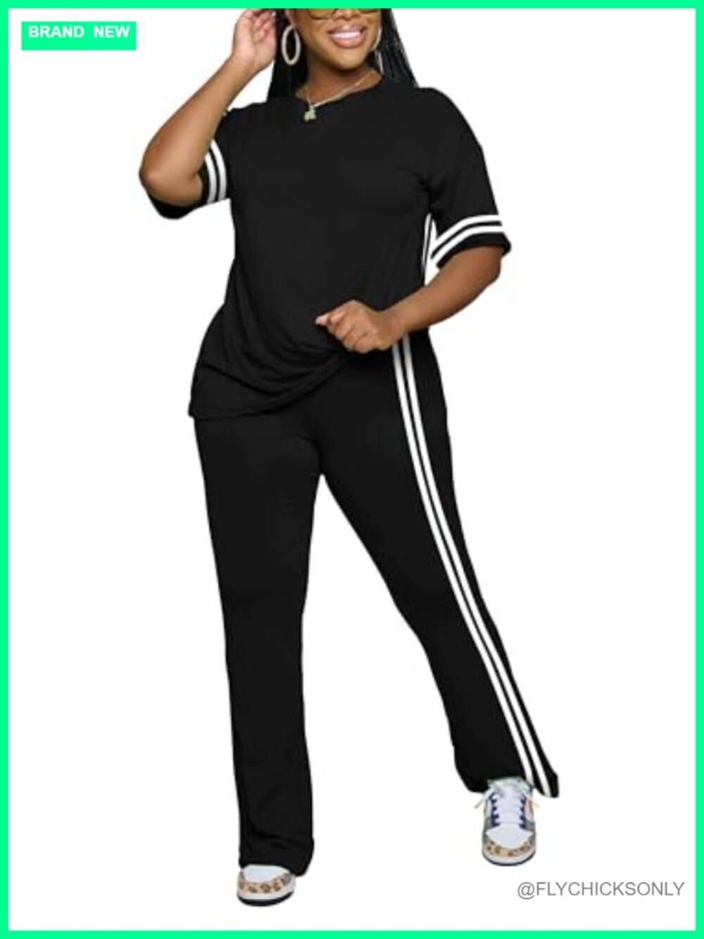 Women's 2 Piece Tracksuit Lounge Set with Striped Flare Pants - Picture 5 of 6